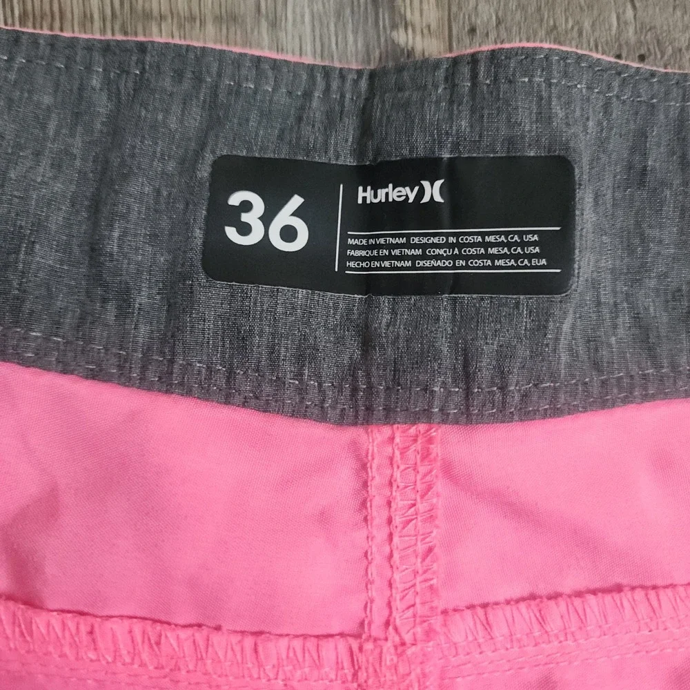 Hurley Board Shorts Mens 36 Pink Swim Trunks Surf Beachwear Logo Pocket Cord Hot